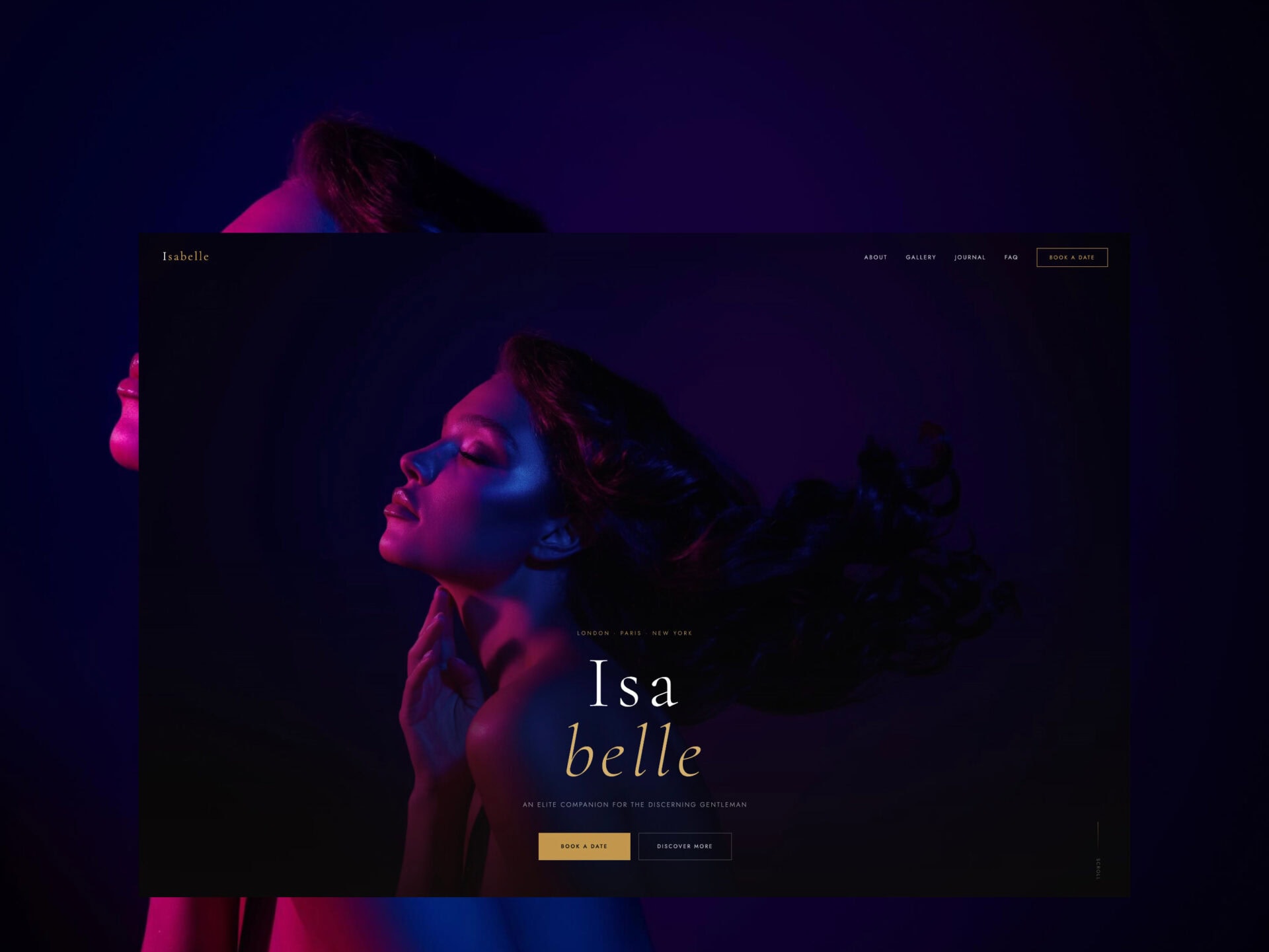 Portrait of woman in pink and blue lighting